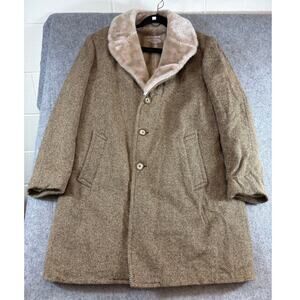 VINTAGE Marshall Field & Co Wool Coat Mens 42L Brown Shearling Lined Overcoat